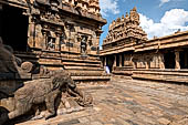 The great Chola temples of Tamil Nadu - The Airavatesvara temple of Darasuram. S-E corner of the temple facing the entrance gopura. 